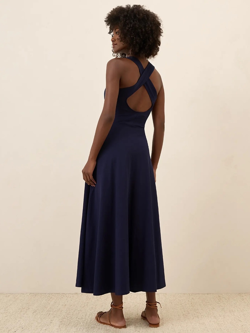 Pact Women's Organic Cotton Fit & Flare Open Back Maxi Dress Eclipse size XXXL